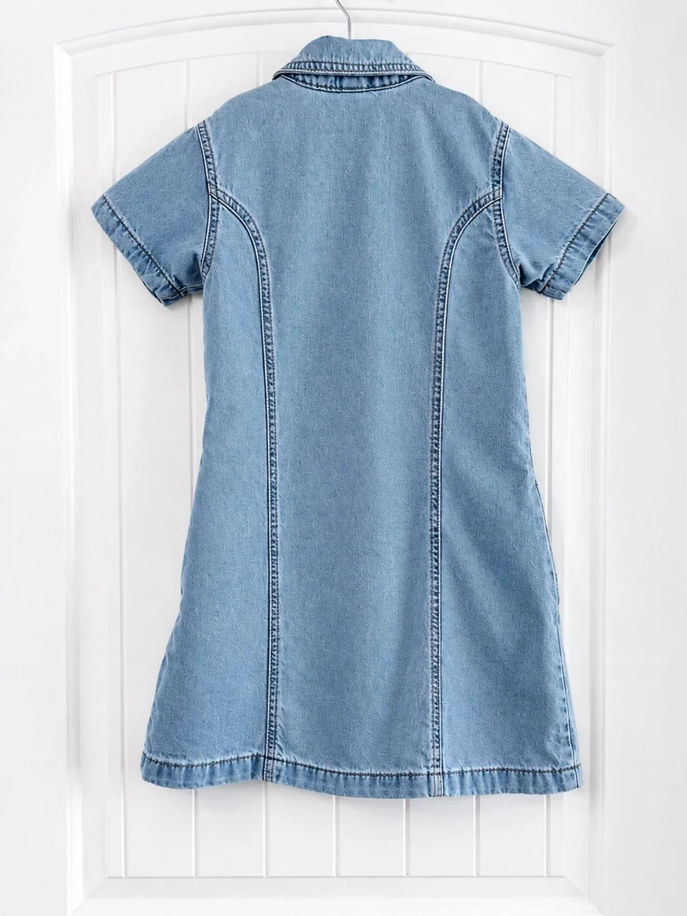 Cat & Jack Girls Denim Button Front Dress Size M 8 Light Wash Short Sleeve
